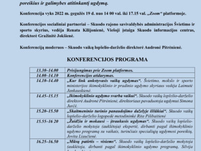 KVIEČIAME Į RESPUBLIKINĘ NUOTOLINĘ, PRAKTINĘ KONFERENCIJĄ „ATEITIES DARŽELĮ KURIAME ŠIANDIEN 2022“